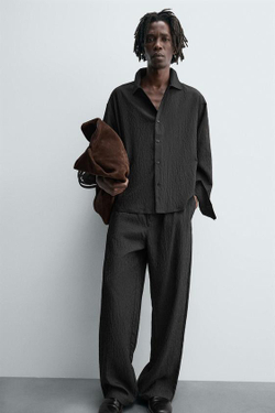 ZARA СТРУЯЩИЕСЯ БРЮКИ В ПОЛОСКУ, ЧЕРНЫЙ