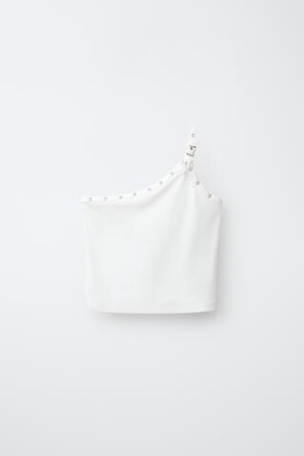ZARA ТОП АСИММЕТРИЧНОГО КРОЯ С ПРЯЖКАМИ, БЕЛЫЙ