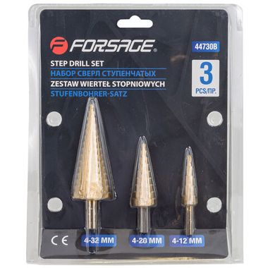 Набор сверл ступенчатых(4-12,4-20,4-32мм),в блистере Forsage F-44730B