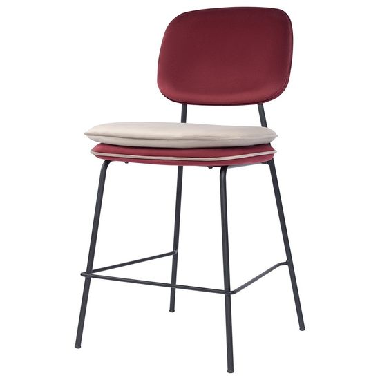 Стул полубарный с контрастным кантом pea, велюр, бордовый/бежевый