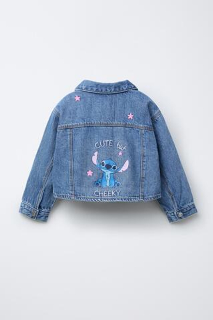ZARA ДЖИНСОВАЯ КУРТКА С ВЫШИВКОЙ LILO & STITCH © DISNEY, ВЫЦВЕТШИЙ СИНИЙ
