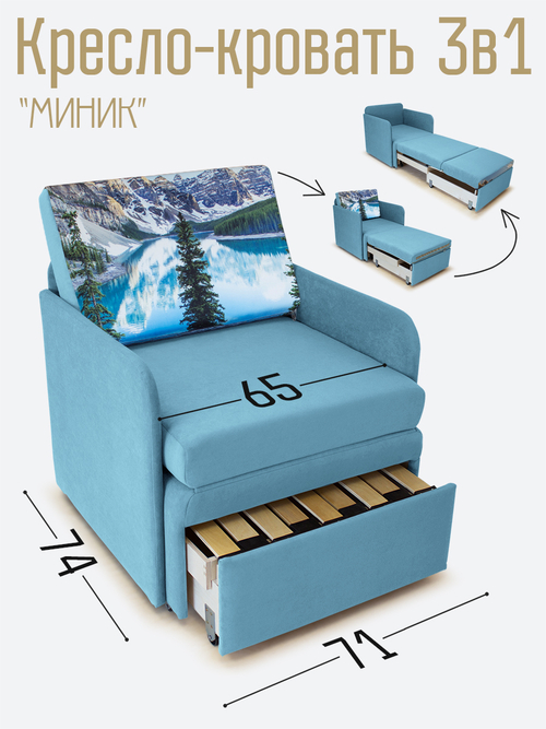 Кресло-кровать "Миник" с подлокотниками Candy Blue купон Пейзаж