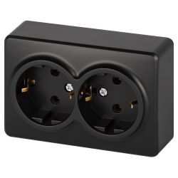 Розетка ЭРА Эксперт 11-2205-05 двойная с заземлением 2х2P+E Schuko IP20 16A-250В ОУ антрацит