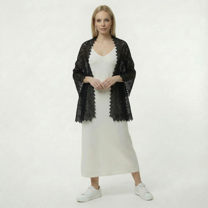 Палантин "Северные узоры" из ультрамягкого оренпуха - Черный