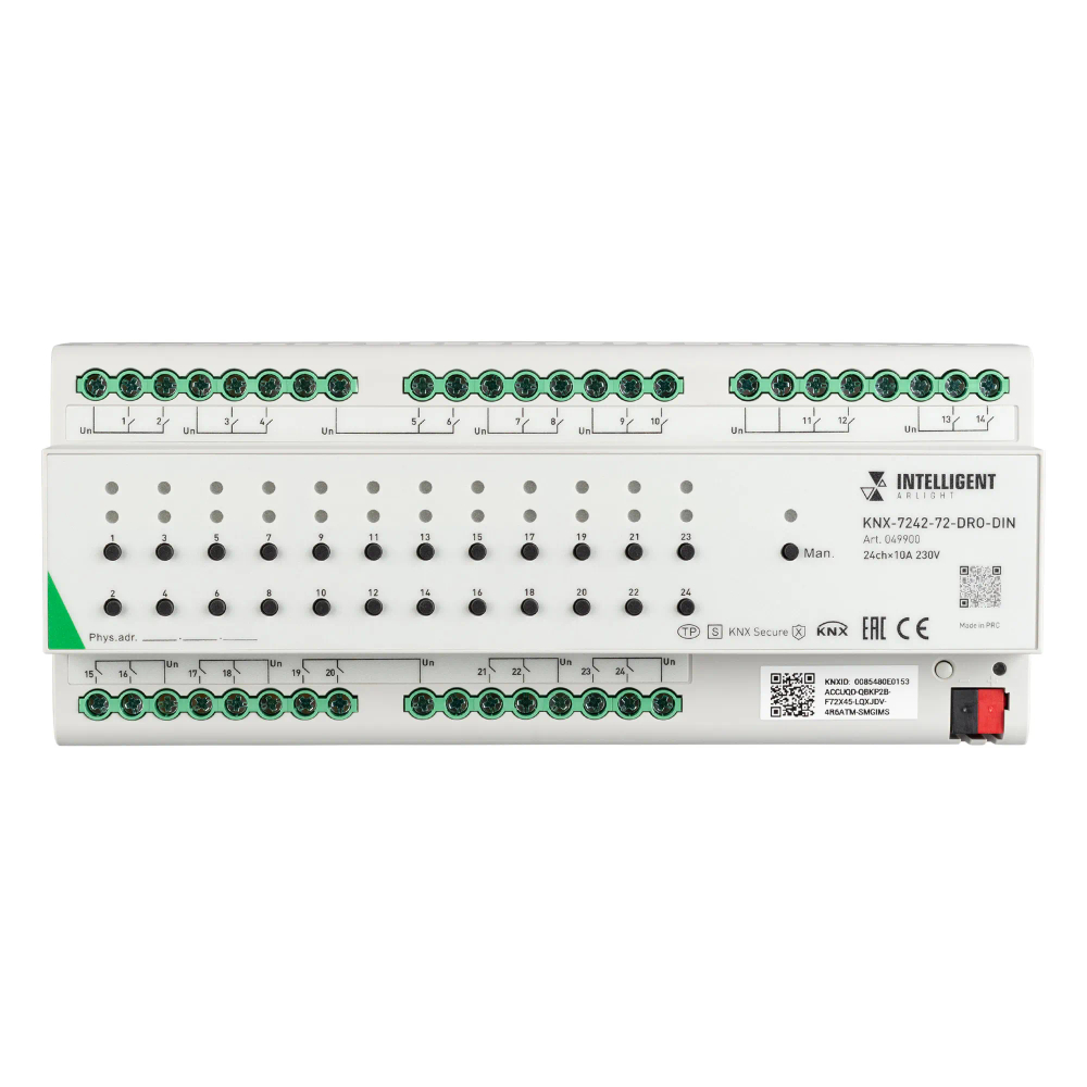 INTELLIGENT ARLIGHT Релейный модуль KNX-7242-72-DRO-DIN Grey (BUS, 24x10A) (IARL, IP20 Пластик, 2 года) 049900