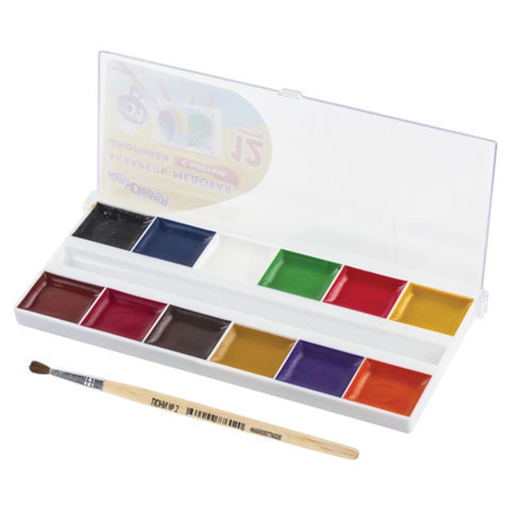 Краски акварельные ЮНЛАНДИЯ "ШКОЛЬНЫЕ", 12 цветов, медовые, С КИСТЬЮ, пластиковая коробка, 191527