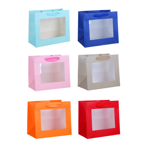 Пакет подарочный тм LADECOR, вскч бум., с ПВХ окном, М 24x20x11 см, 6цветов