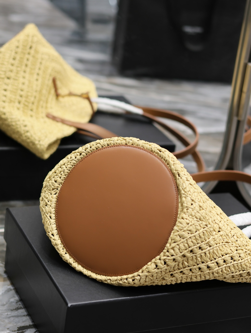Saint Laurent Panier Small in Raffia