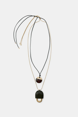 ZARA НАБОР ИЗ 2 ОЖЕРЕЛИЙ КОЖА И СМОЛА, ЗОЛОТИСТЫЙ