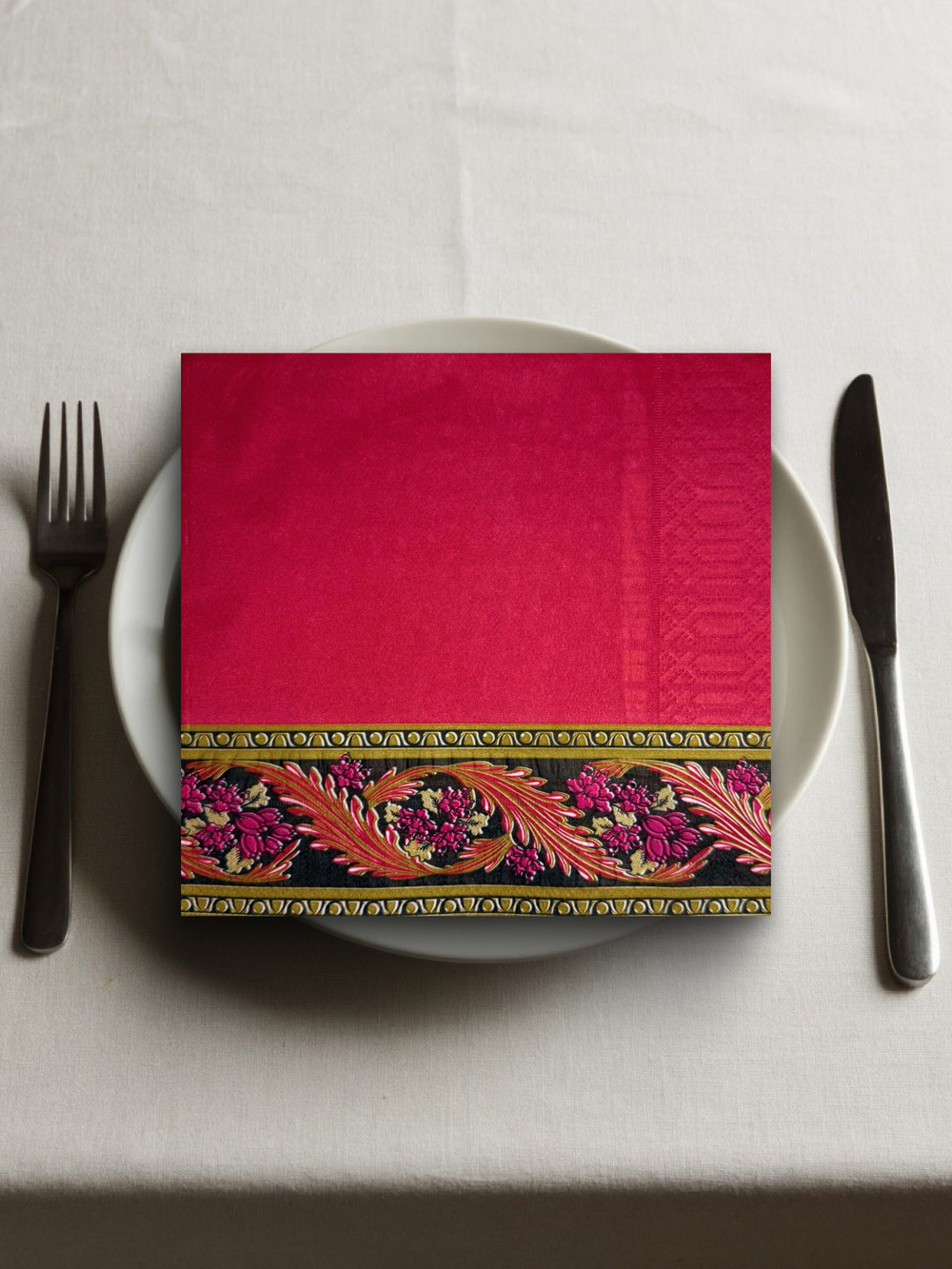 Салфетки бумажные праздничные трёхслойные для сервировки и декупажа Хохлома красная