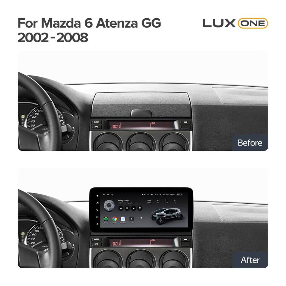 Магнитола для Mazda 6 2002-2007, Atenza GG - Teyes LUX ONE 360 монитор 12.3", Android 10, ТОП процессор, CarPlay, 4G SIM-слот, джойстик и 4 камеры в комплекте, 6/128 ГБ