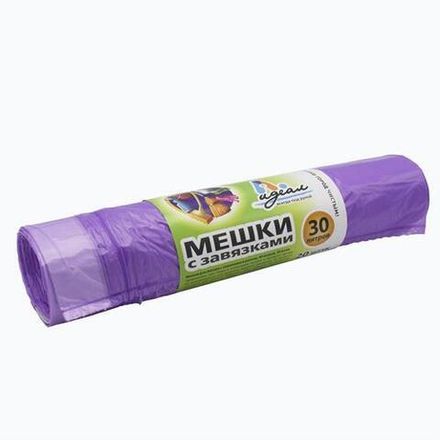 Мешки мусорные с завязкой 30л 11мкм ПНД фиолетовые (20/700шт)