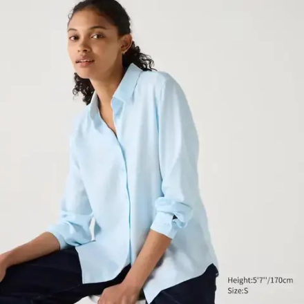 UNIQLO БЛУЗКА ИЗ ВИСКОЗЫ, ГОЛУБОЙ