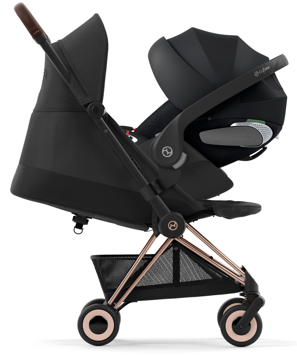 Коляска Cybex Coya Rosegold Frame Cloud T i-Size Sepia Black Plus Sepia Black с дождевиком и бампером