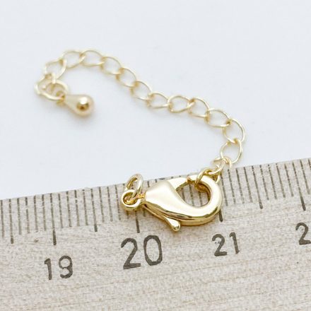 Замок-карабин с удлинителем, цвет золото, размер 12 мм, цена за 1 шт