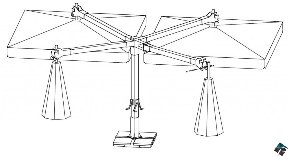 Зонт профессиональный четырехкупольный 6х6 м Scolaro Alu Poker Starwhite, белый, серо-коричневый
