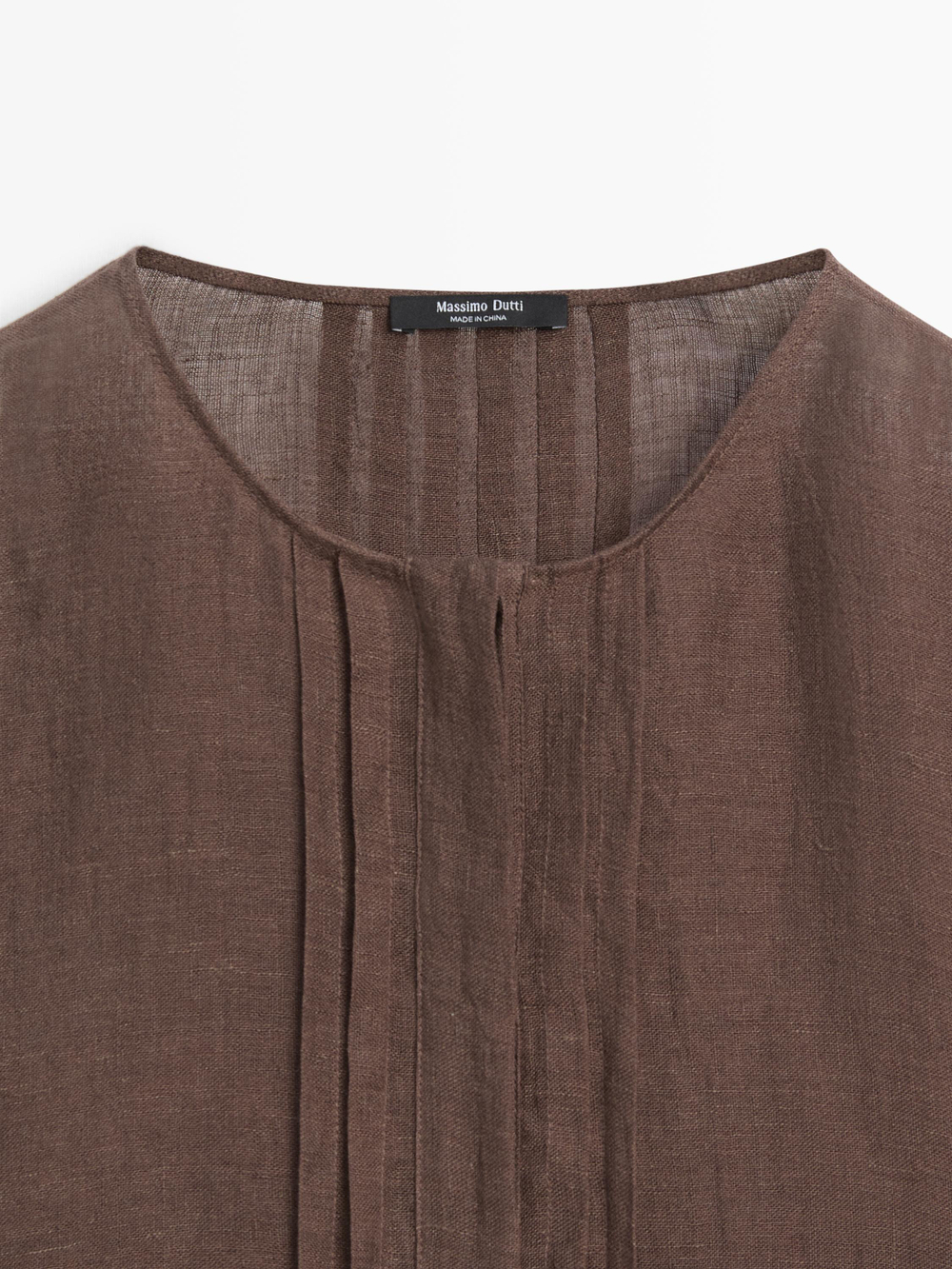 Massimo Dutti Свободная струящаяся льняная блузка с оборками., коричневый