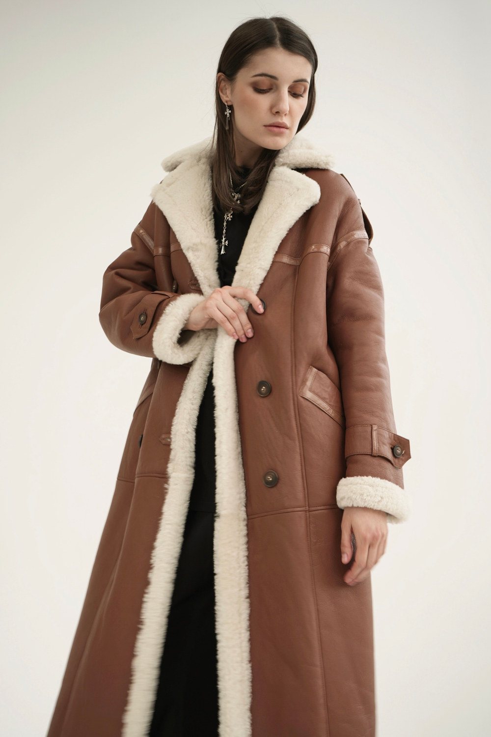 Дубленка-пальто карамель