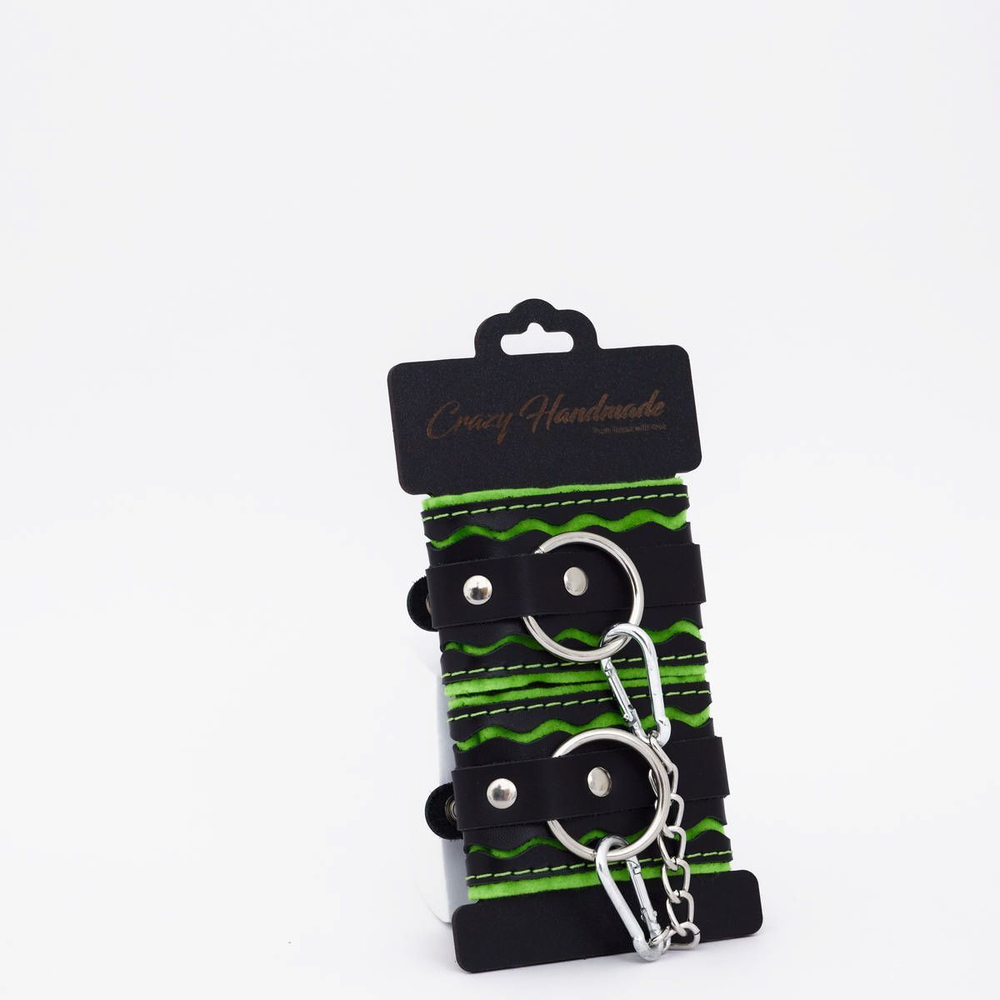 Наручники Crazy Handmade кожаные черно-зеленые