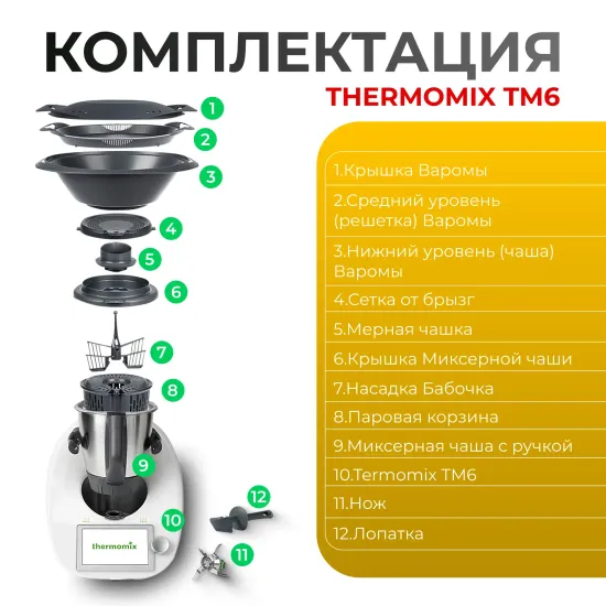 Комбайн кухонный Thermomix "TM6", белый, многофункциональный, с LED-индикатором