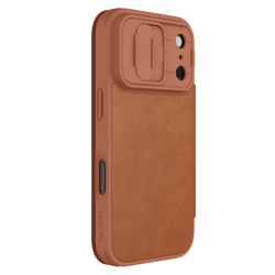 Кожаный чехол книжка коричневого цвета для iPhone 17 Pro, серия Qin Pro Leather от Nillkin