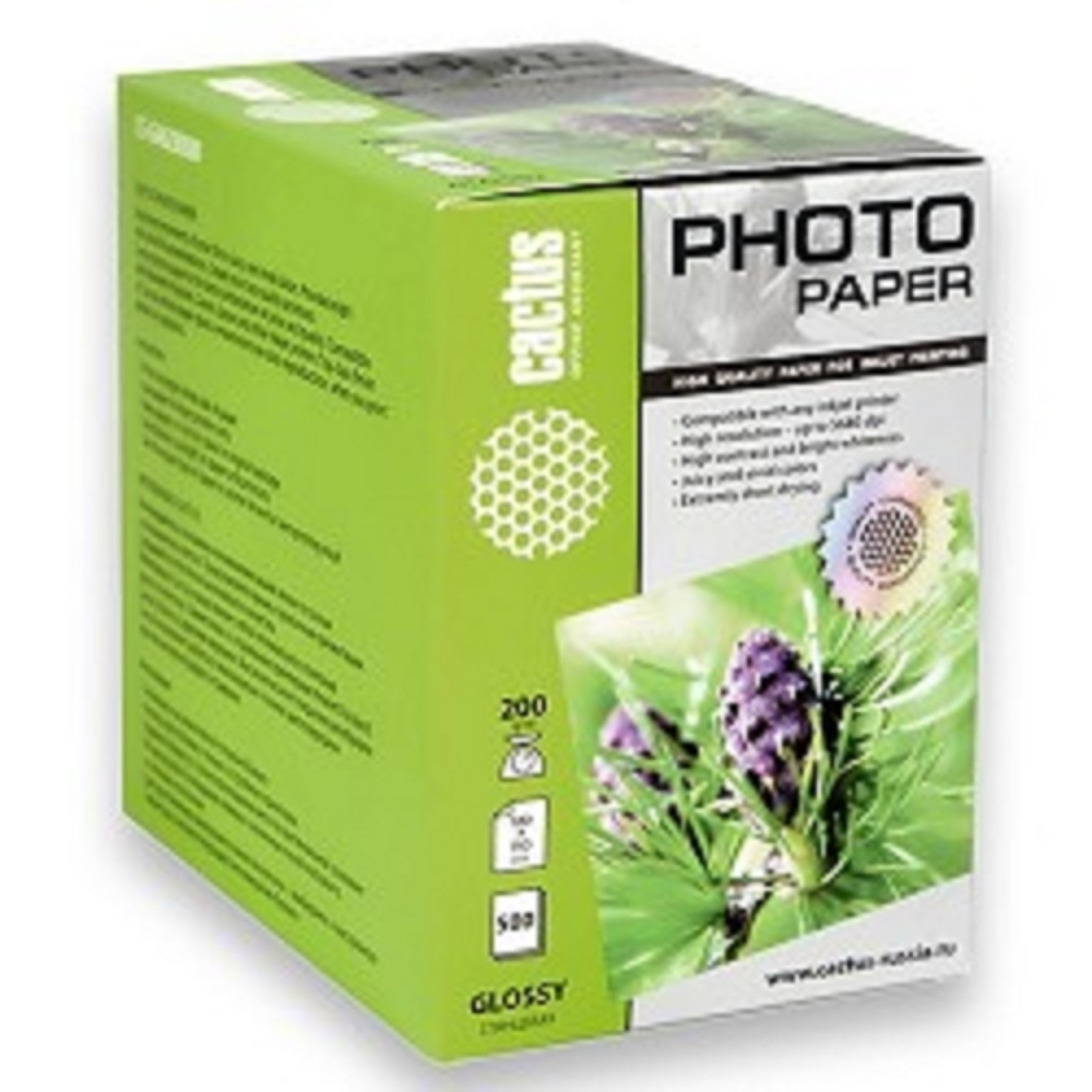 Бумага CACTUS CS-GA6200500 Фотобумага глянцевая, 100x150, 200 г / м2, 500 листов.