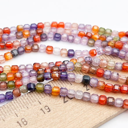 Фианит Куб бусины (кубический цирконий), цвет микс, размер около 3 мм, цена за отрезок 17-18 см (1/2 нити)