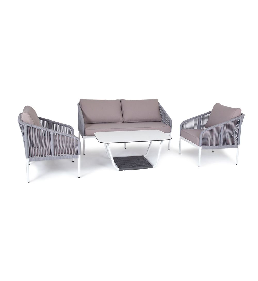 "Канны" лаунж-зона 4-местная плетеная из роупа (веревки), цвет светло-серый