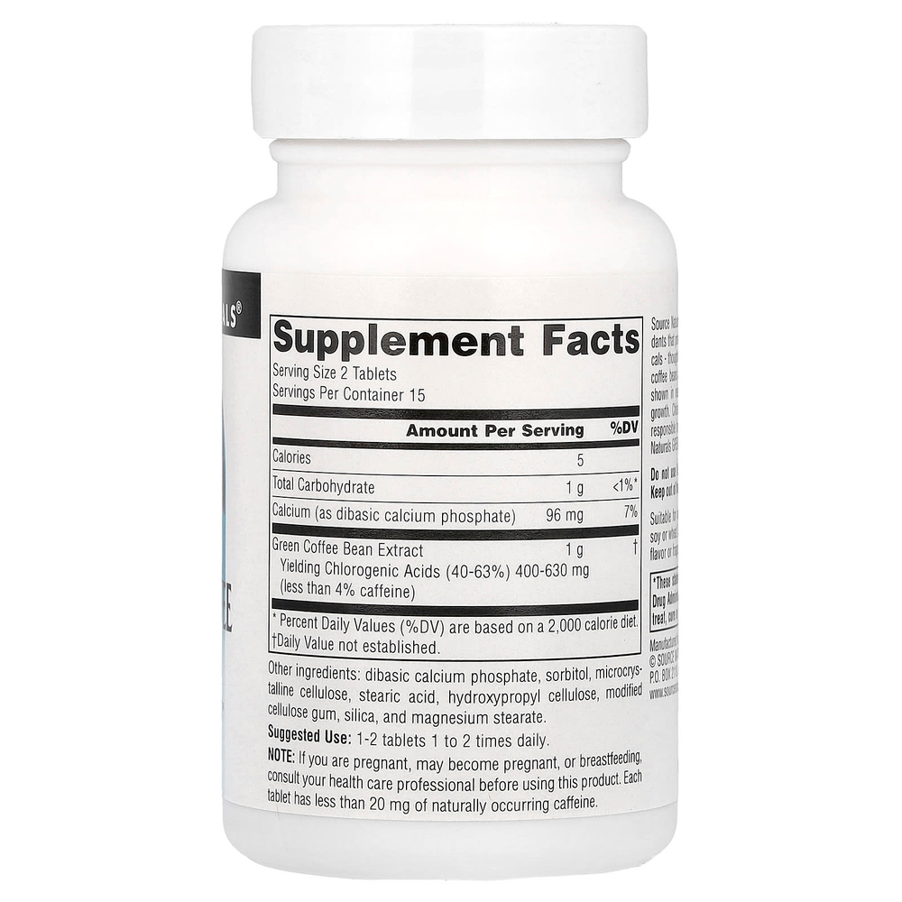 Source Naturals, экстракт зеленого кофе, 30 таблеток (500 мг в одной таблетке)