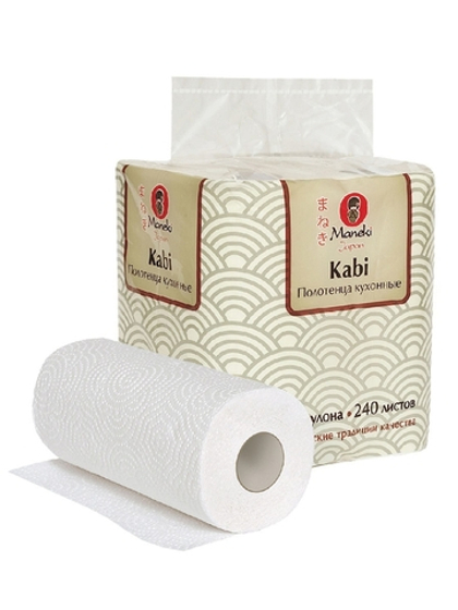 Полотенца бумажные кухонные, Maneki, Kabi, белые, 2 слоя, 4 рулона