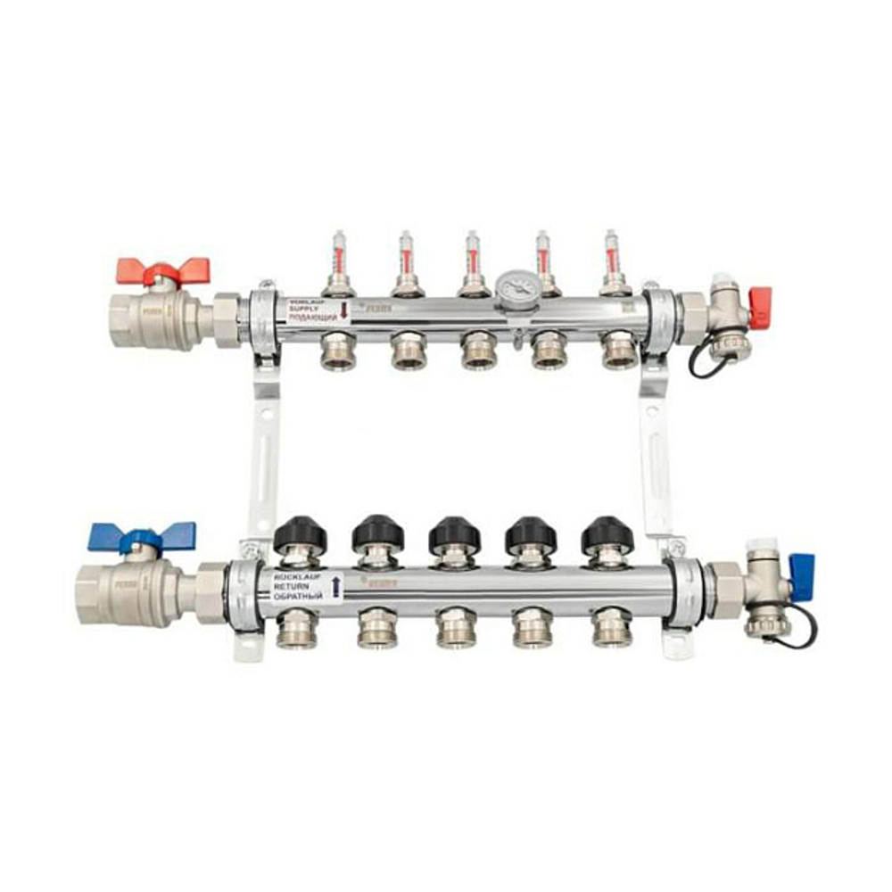 Коллекторная группа для теплого пола РЕХАУ HKV-D - 1" на 5 контура 3/4"EK (нерж. сталь)