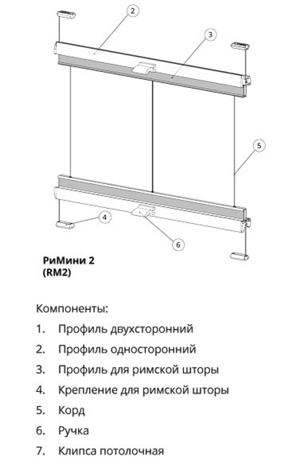 Карниз РиМини для римских штор, система RM1 с одной ручкой, ширина 40 см