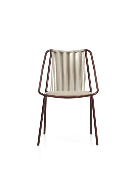 Уличный стул Zivia из веревки цвета экрю и стали бордового цвета