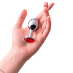 Малая серебристая анальная втулка 6см с красным кристаллом ToyFa Metal 712002