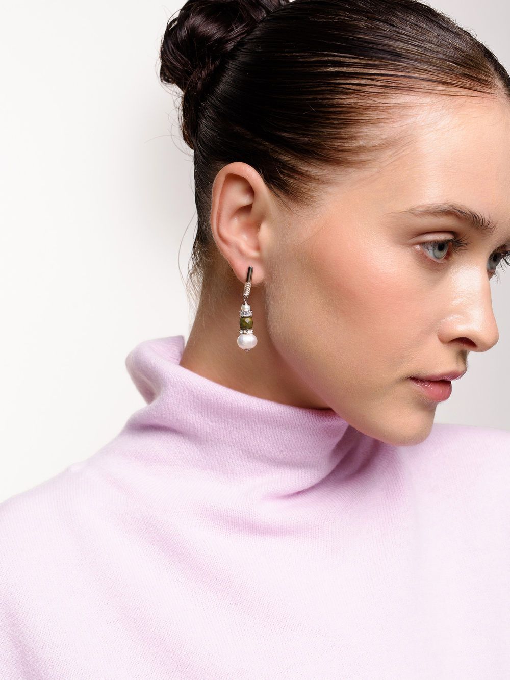 Серьги "Pearl charm green" с яшмой Silver