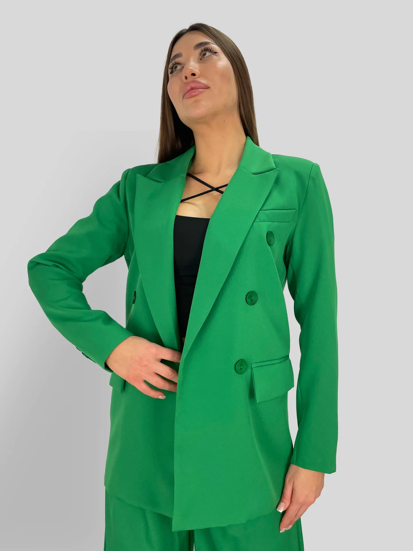 Костюм классический Classik Style 42 из двубортного пиджака и брюк-палаццо\Зеленый оптом