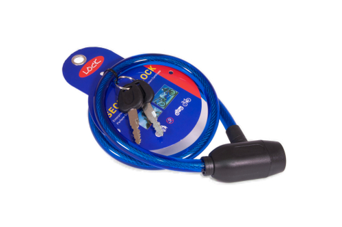 Замок противоугонный, трос стальной, с ключами 12х800мм, в пластиковой оболочке, синий (60/120)