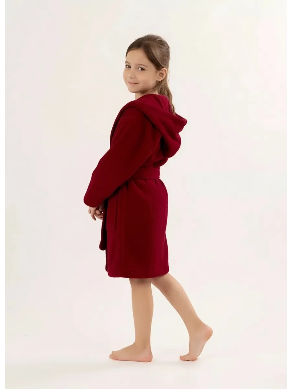 Халат детский махровый "Элит" с капюшоном, цвет: 945-Бордовый