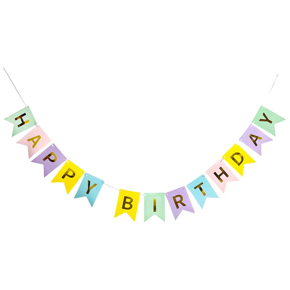 Гирлянда-флажки «Happy Birthday» светлый микс, 500 см