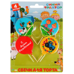 Свечи в торт "Синий Трактор 4 шт.", 6,6х3,8 см