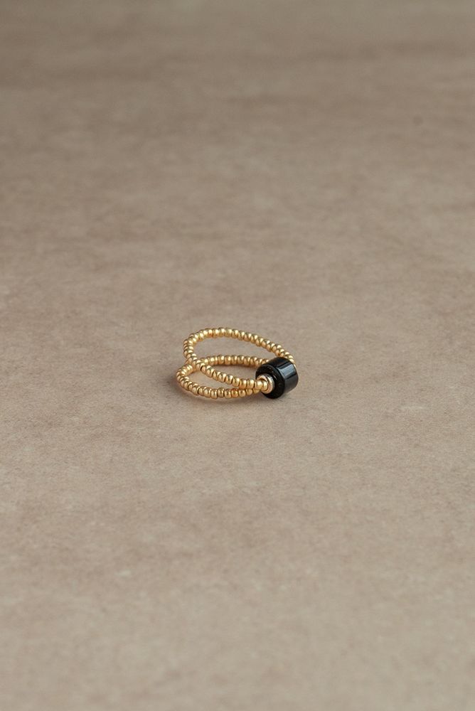 Кольцо из бисера с агатом, золотое / Pourmoi Jewerly