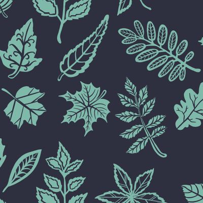 Fern green leaves on black background. Hand drawn seamless pattern with realistic plants.