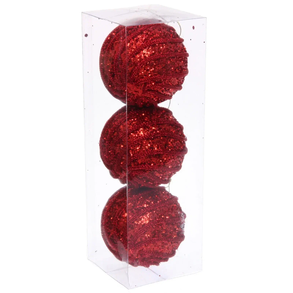 Новогодние шары «GLAME - Блестящий мир» 8 см (набор 3 шт), Красный