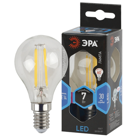Лампа светодиодная ЭРА F-LED P45-7w-840-E14 E14 / Е14 7 Вт филамент шар нейтральный белый свет