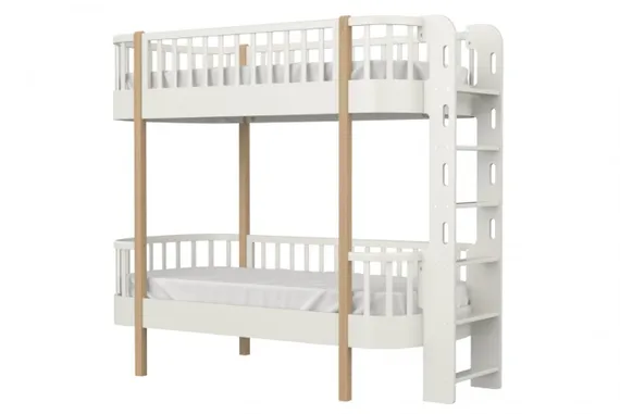 Кровать двухъярусная Ellipse Classic торцевая лестница Молочная