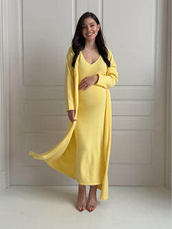 Комплект вязаный, платье на лямках и длинный кардиган