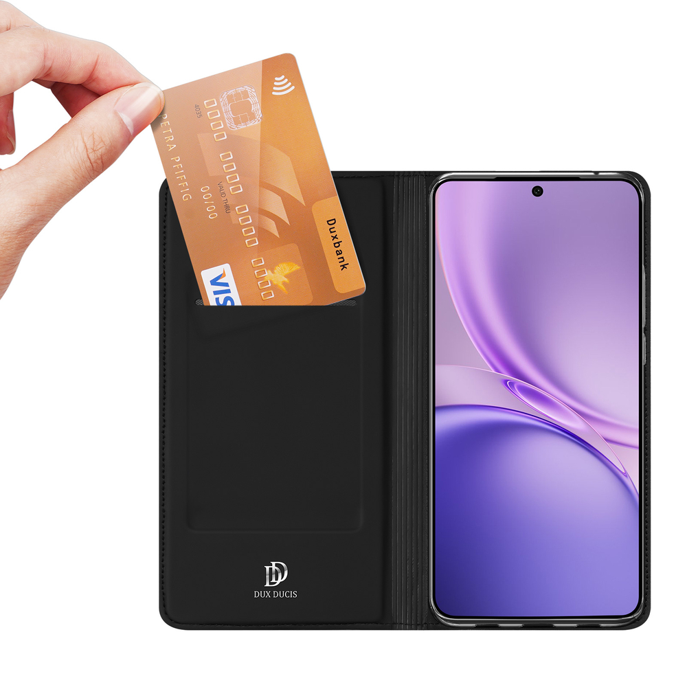 Чехол книжка из кожи черного цвета для Vivo X300 FE 5G (S50 Pro mini), серия Skin Pro Series от Dux Ducis