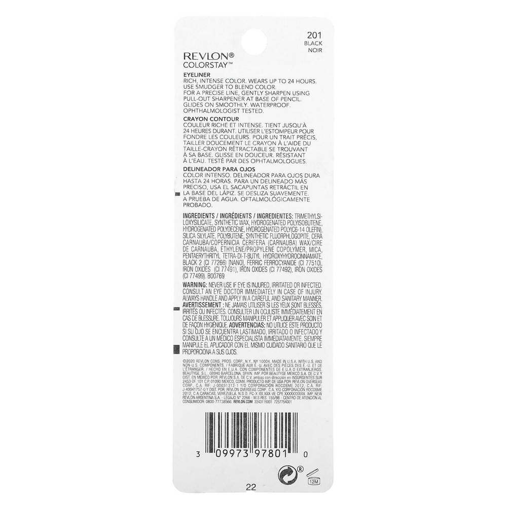 Revlon, Colorstay™, подводка для глаз, 201 черный, 0,28 г (0,01 унции)