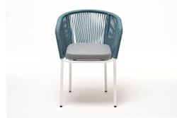 "Марсель" стул плетеный из роупа, каркас алюминий светло-серый (RAL7035) муар, роуп бирюзовый круглый, ткань светло-серая