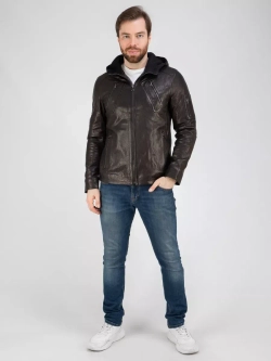 Куртка кожаная натуральная с капюшоном